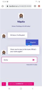 Screenshot of a mobile conversation with a chatbot named Niquita. Download the transcript file for full text.